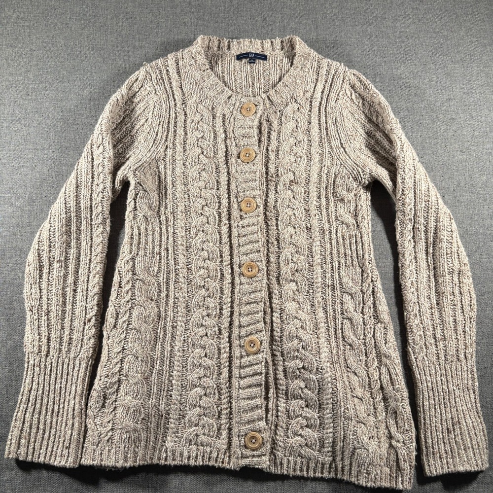 Y2K Gap Cardigan Sweater Womens Medium Brown Cable Knit Wool Blend Button Front